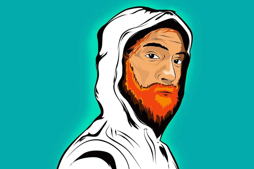 Illustration of a person wearing a white hooded garment on a teal background